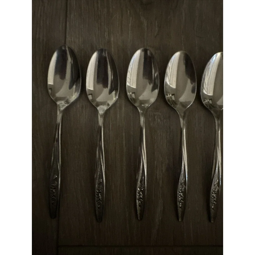 8 Teaspoons Radiant‎ Rose Textured Superior Stainless Steel USA Flatware